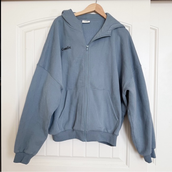 Comfrt Cloud Zip Up Hoodie Blue Willow Unisex Heavyweight Sweater - Picture 2 of 7